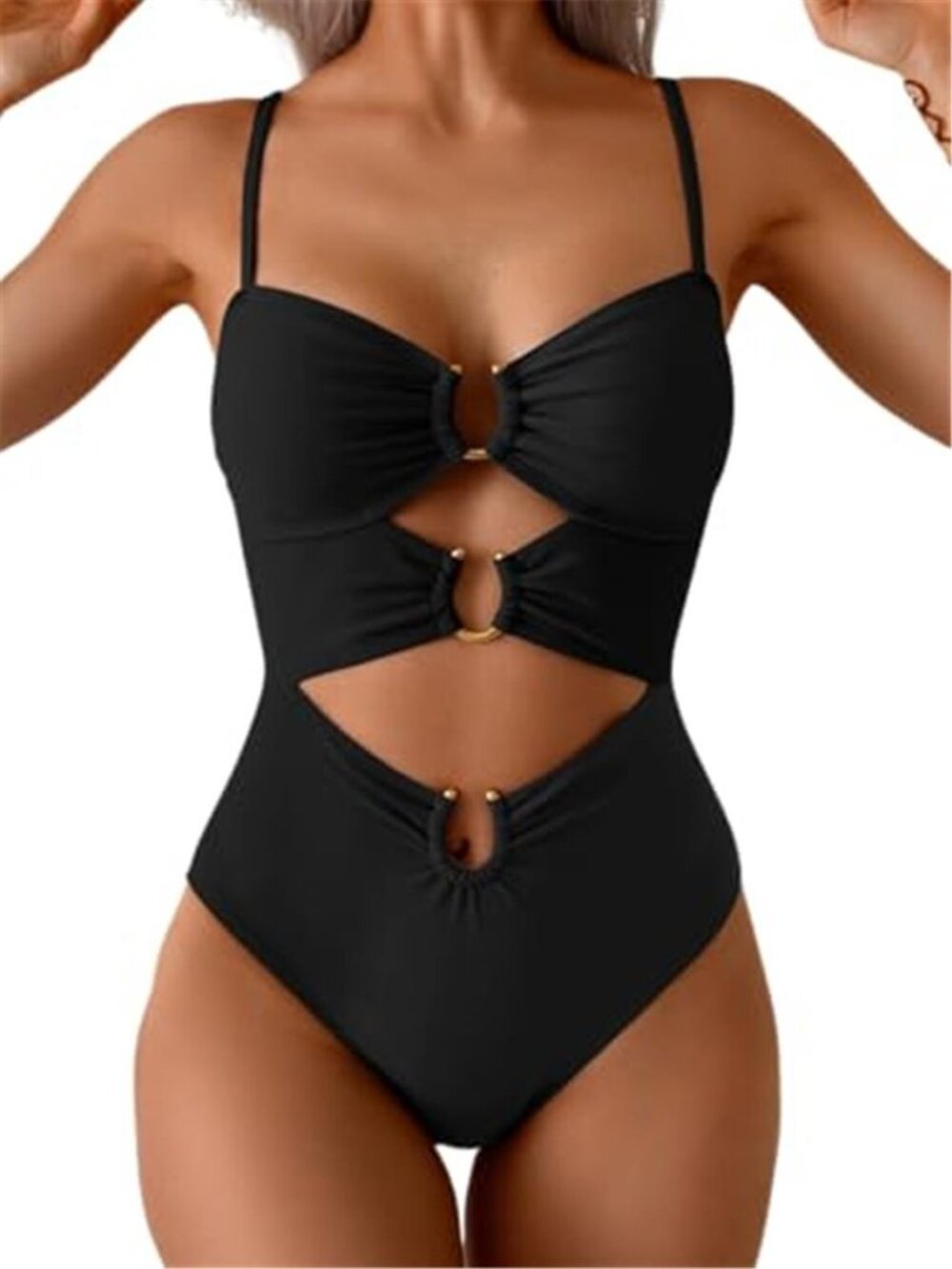 Womens Cutout One Piece Swimsuit Ring Link Monokini Bathing Suit Beach Vacation